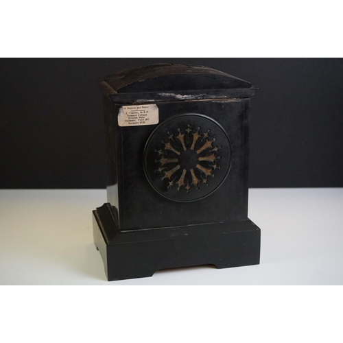 118 - Edwardian slate mantel clock, the gilt and black dial with Roman numerals, signed Sir John Bennett P... 