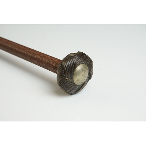 124 - Vintage Swaine Adeney of London riding crop, with woven pommel mounted with makers stud, 69cm long