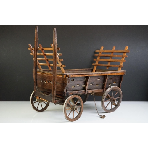 132 - Vintage wooden scratch built model hay cart, approx 19cm high