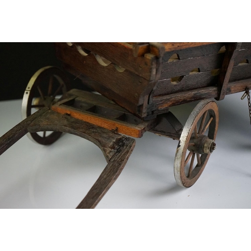 132 - Vintage wooden scratch built model hay cart, approx 19cm high