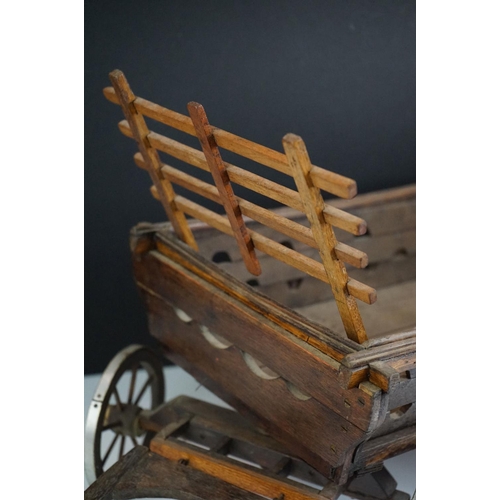 132 - Vintage wooden scratch built model hay cart, approx 19cm high