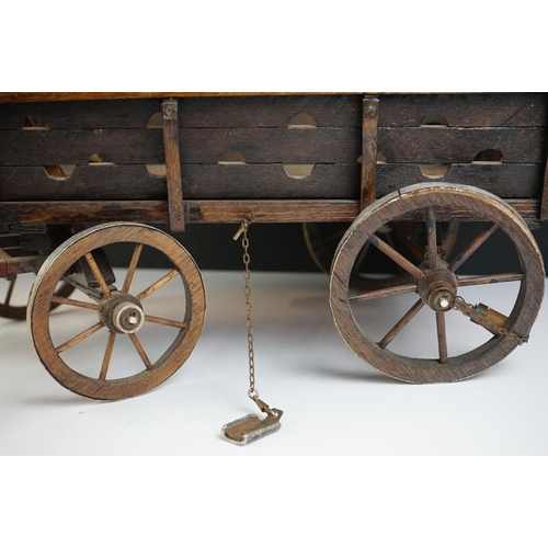 132 - Vintage wooden scratch built model hay cart, approx 19cm high