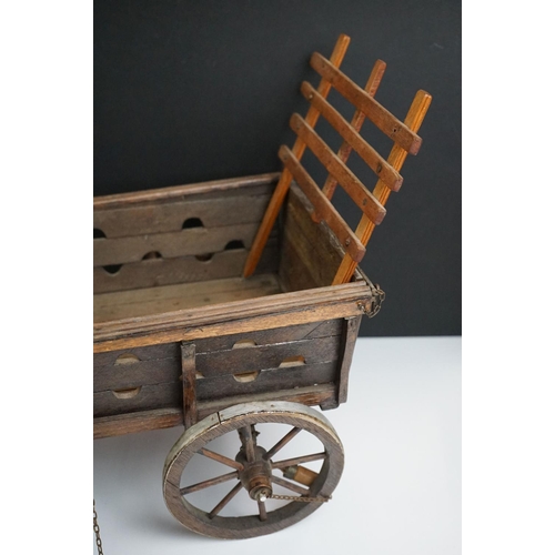 132 - Vintage wooden scratch built model hay cart, approx 19cm high