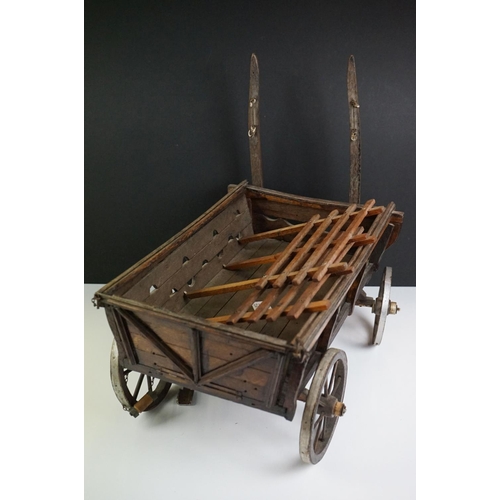 132 - Vintage wooden scratch built model hay cart, approx 19cm high