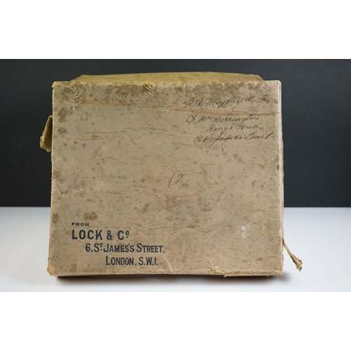 134 - Late 19th / Early 20th Century Locke & Co, London collapsible top hat in original box, internal meas... 