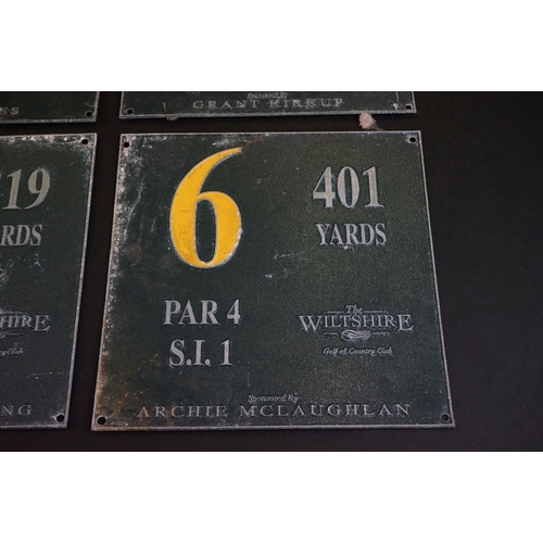 140 - Four ' Wiltshire Golf & Country Club ' cast metal golf-course hole signs, local interest, showing th... 