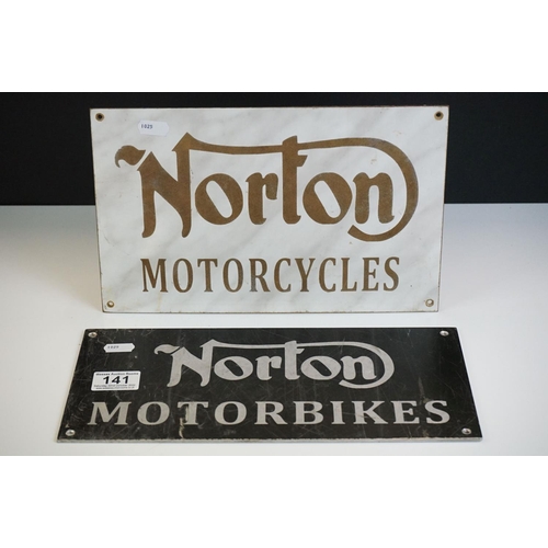 141 - Advertising - Two Norton Motorcycle Workshop Signs, one metal sign with white lettering on a black g... 