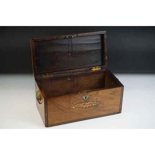 146 - 19th Century Mahogany tea caddy box with inlaid shell pattern decoration and Tunbridge style edging,... 