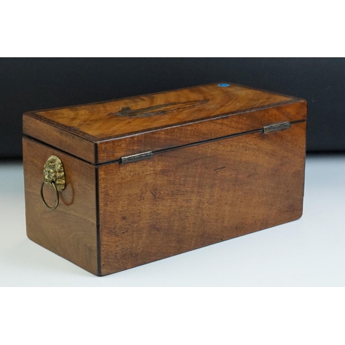 146 - 19th Century Mahogany tea caddy box with inlaid shell pattern decoration and Tunbridge style edging,... 