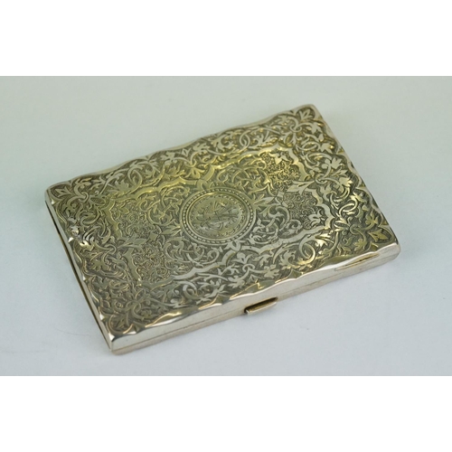 202 - Victorian silver rectangular card case, vacant circular cartouche to the front, monogrammed cartouch... 