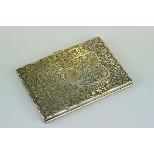 202 - Victorian silver rectangular card case, vacant circular cartouche to the front, monogrammed cartouch... 