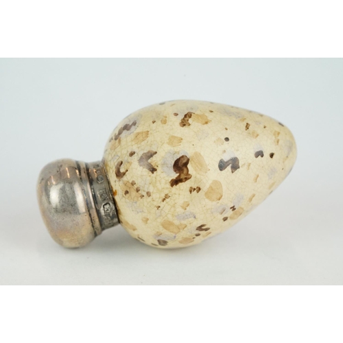 218 - Victorian Sampson Mordan style scent bottle, mottled egg shaped body, silver cap hallmarked Birmingh... 