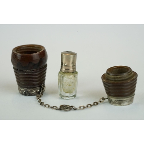 219 - Early 19th century French miniature barrel unscrewing to reveal miniate glass and white metal scent ... 