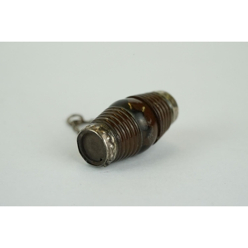 219 - Early 19th century French miniature barrel unscrewing to reveal miniate glass and white metal scent ... 