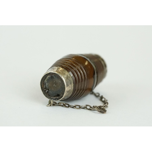 219 - Early 19th century French miniature barrel unscrewing to reveal miniate glass and white metal scent ... 