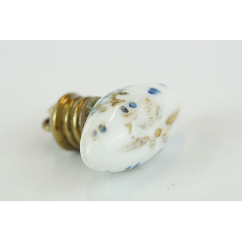 230 - Miniature white porcelain torpedo shaped scent bottle with hand painted forget-me-nots, brass screw ... 