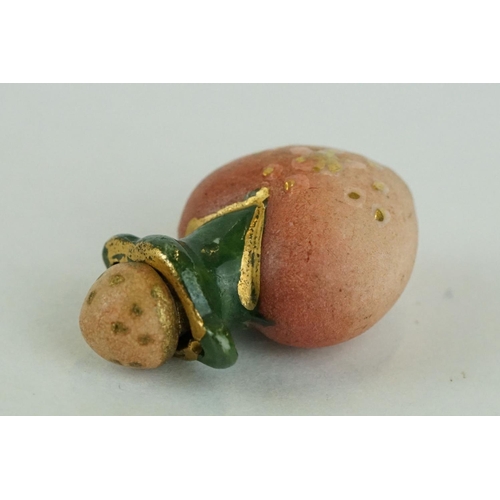 234 - 19th century miniature heart shaped matt pink and green scent bottle, gilt detailing, cork stopper, ... 