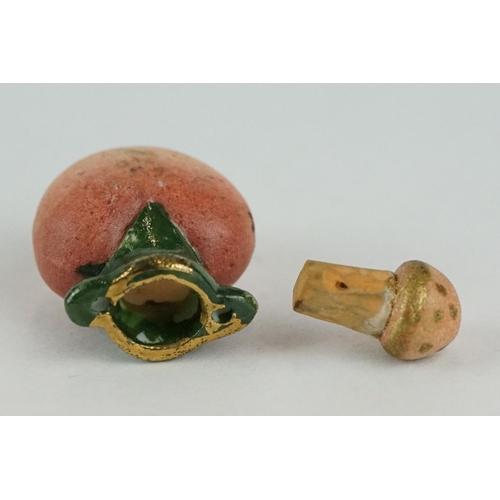 234 - 19th century miniature heart shaped matt pink and green scent bottle, gilt detailing, cork stopper, ... 