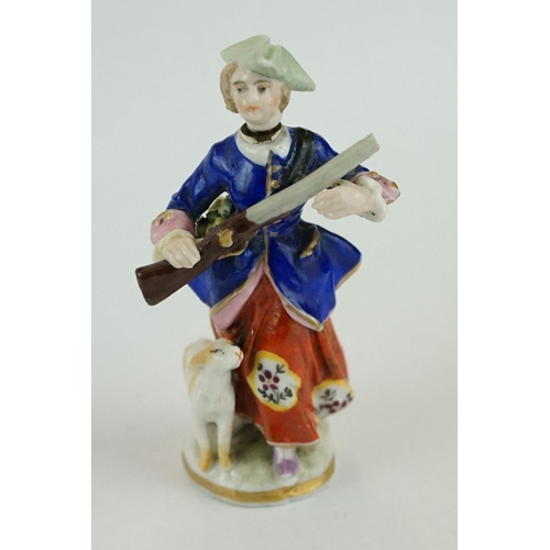 238 - Girl in Swing Chelsea-style scent bottle depicting woman with rifle and dog, the stopper modelled as... 