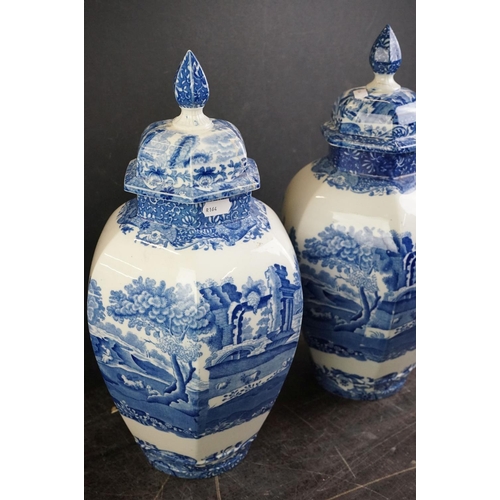 74 - Collection of Copeland Spode's Italian Blue and White Pattern ceramics, to include a pair of vases &... 