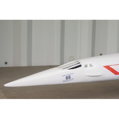 88 - British Airways Concorde - large scratch built painted wooden model, resting on its wheels, approx 1... 