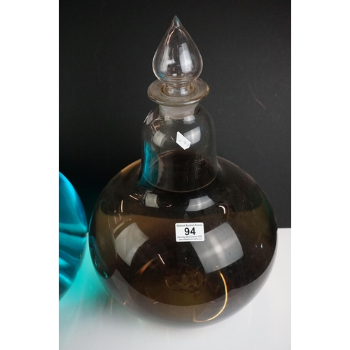 94 - Pair of 19th century shop display large scent or apothecary bottles, bulbous form with elongated nec... 