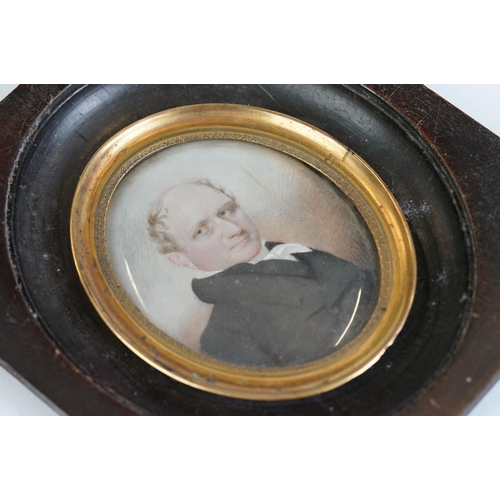 154 - 19th century English School with American provenance, portrait miniature of a gentleman wearing a bl... 