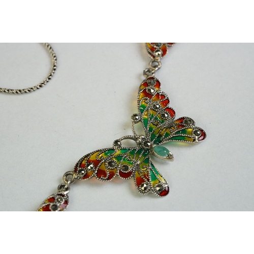 180 - A silver and plique-a-jour butterfly necklace