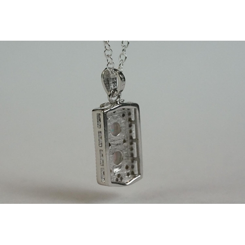 186 - A silver, CZ and opal panelled pendant necklace