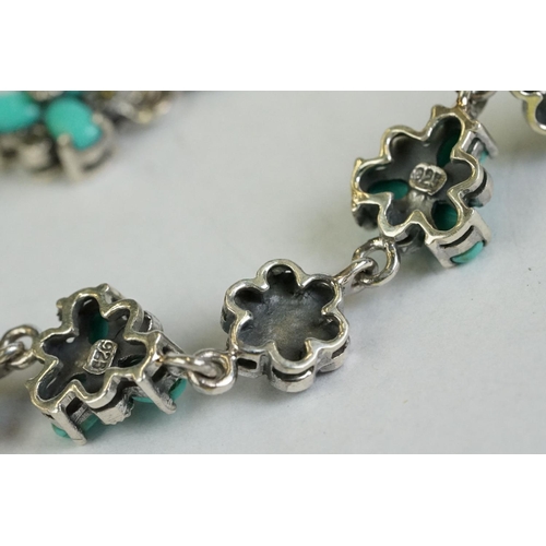 195 - A silver marcasite and turquoise set bracelet