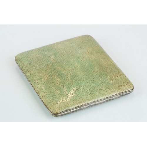 267 - Shagreen silver gilt cigarette case, gilt lined interior with engraved presentation inscription: 