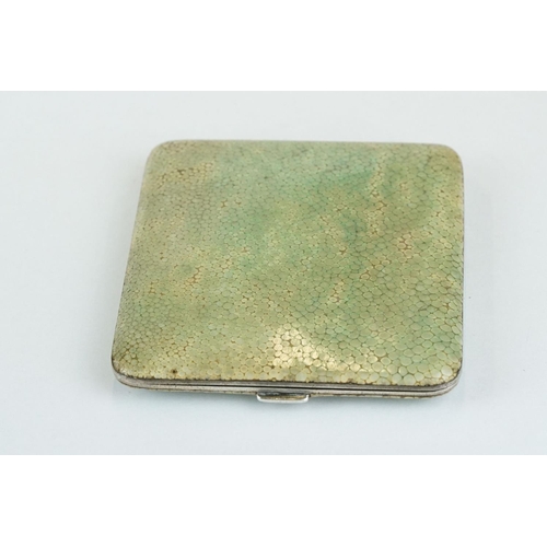 267 - Shagreen silver gilt cigarette case, gilt lined interior with engraved presentation inscription: 