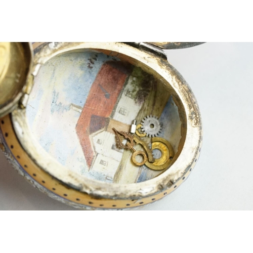 268 - 19th century Viennese enamelled silver fusee movement fob watch, the silver face with enamelled deco... 