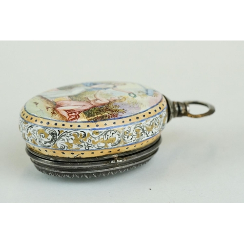 268 - 19th century Viennese enamelled silver fusee movement fob watch, the silver face with enamelled deco... 