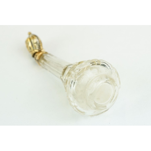 274 - Late 18th century glass scent bottle, tapered faceted form with bulbous base, yellow metal mounts, c... 