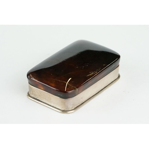 282 - Early 20th century tortoiseshell silver snuff box, tortoiseshell hinged lid, plain polished silver b... 