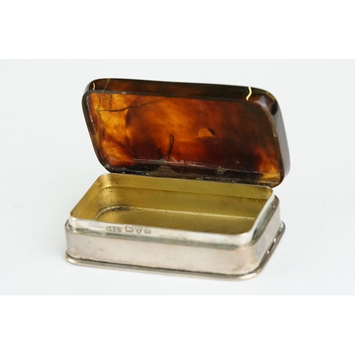 282 - Early 20th century tortoiseshell silver snuff box, tortoiseshell hinged lid, plain polished silver b... 