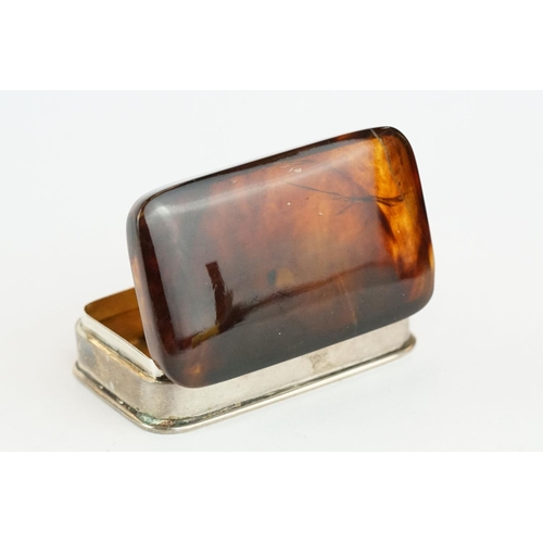 282 - Early 20th century tortoiseshell silver snuff box, tortoiseshell hinged lid, plain polished silver b... 