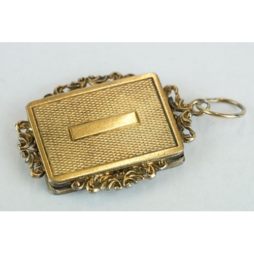 284 - Continental gilt snuff box, rectangular form with pierced cast foliate surmounts, engraved initials ... 