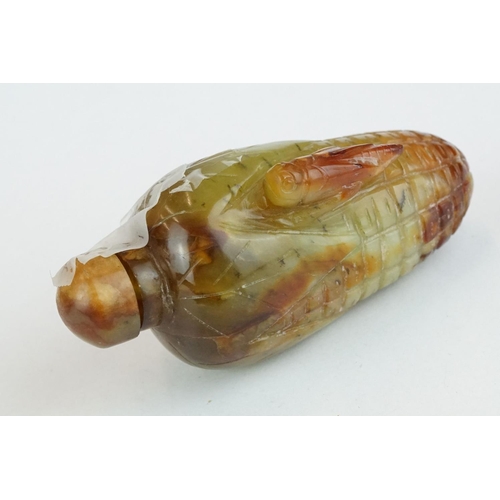 301 - Art Deco carved hardstone scent bottle modelled as a corn on the cob with locust, length approx 10cm... 