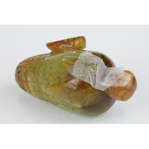 301 - Art Deco carved hardstone scent bottle modelled as a corn on the cob with locust, length approx 10cm... 