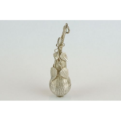 303 - Early 18th century white metal pomander, modelled as a gourd with trailing leaf decoration, unscrews... 