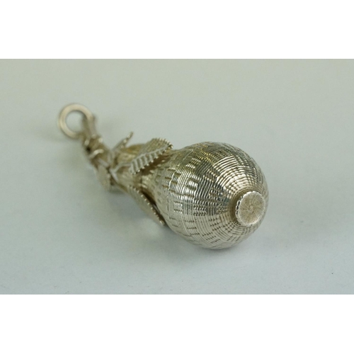 303 - Early 18th century white metal pomander, modelled as a gourd with trailing leaf decoration, unscrews... 