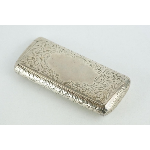 308 - Early Victorian silver snuff box, engraved floral and foliate scroll decoration, vacant cartouche, m... 