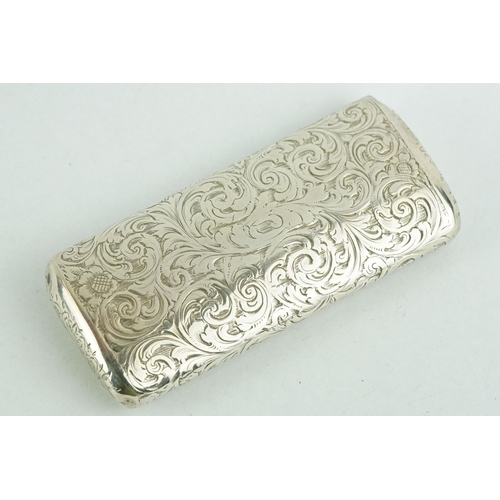 308 - Early Victorian silver snuff box, engraved floral and foliate scroll decoration, vacant cartouche, m... 