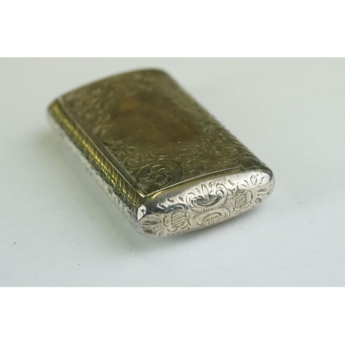 308 - Early Victorian silver snuff box, engraved floral and foliate scroll decoration, vacant cartouche, m... 