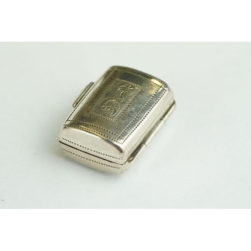 326 - George III miniature silver vinaigrette, chequerboard hinged lid with vacant cartouche to centre, th... 