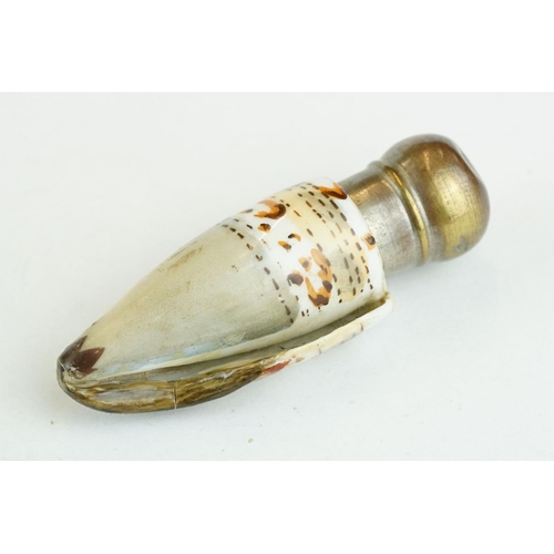 329 - 19th century scent bottle modelled as a hand-painted sea-shell, screw cap, length approx 6.5cm

Prov... 