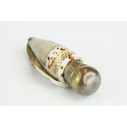 329 - 19th century scent bottle modelled as a hand-painted sea-shell, screw cap, length approx 6.5cm

Prov... 