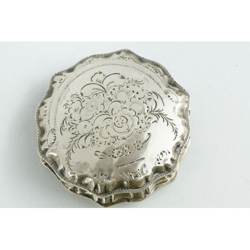 331 - 19th century Dutch silver snuff box, scalloped border with engraved floral and repeating pattern dec... 